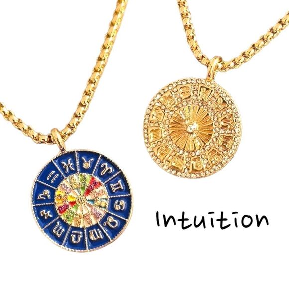 18k Gold Plated Reversible Astrological Chart Medallion Intuition Necklace - Picture 1 of 14